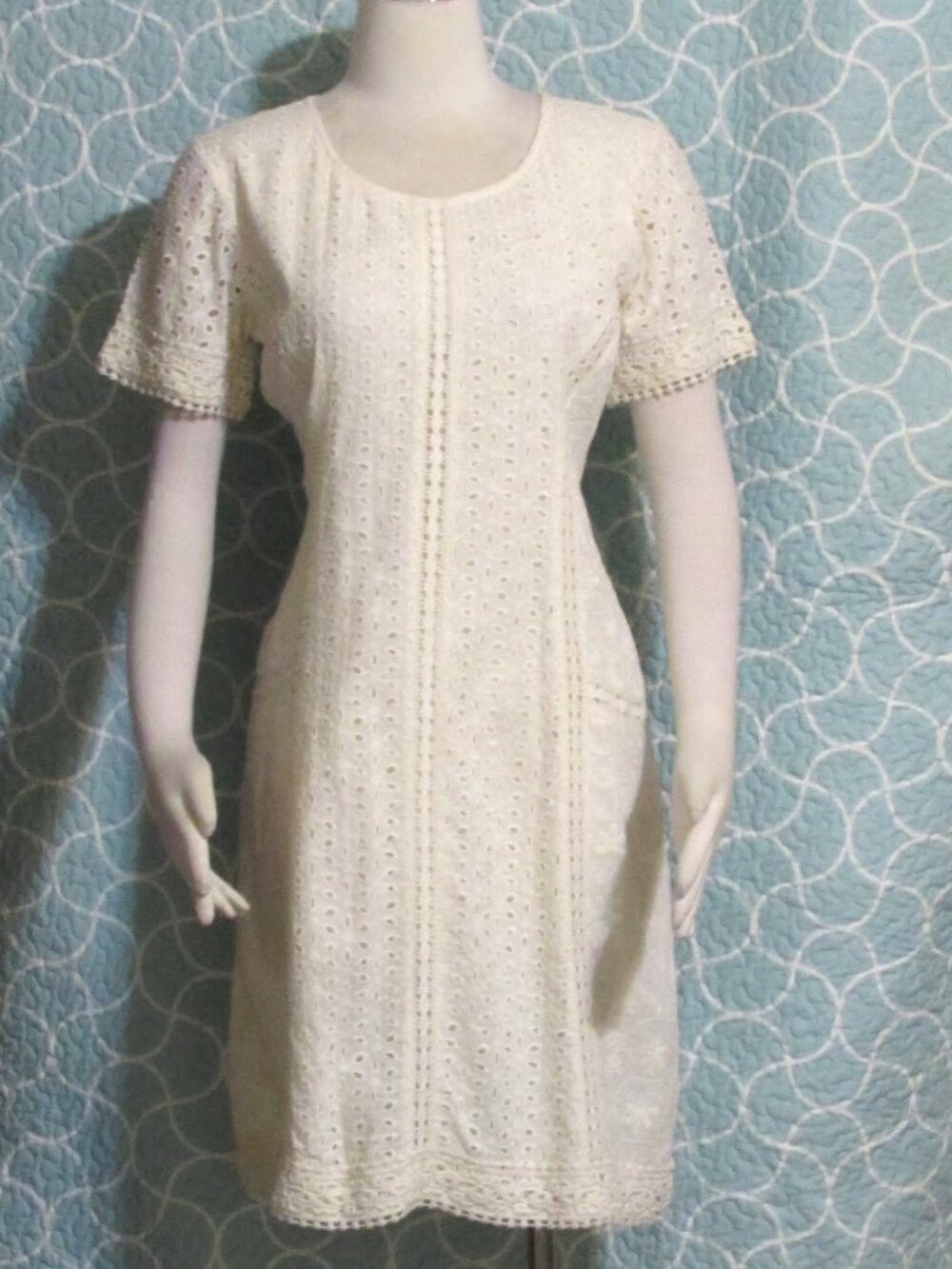 Womens Ladies SUNDANCE Ivory Cotton Eyelet Lined Knee Length Dress 6 Orig $248